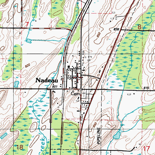 Topographic Map of Nadeau Post Office, MI