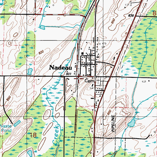 Topographic Map of Nadeau Station, MI