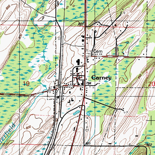 Topographic Map of Carney Evangelical Free Church, MI