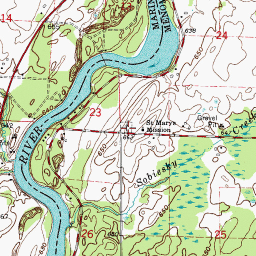 Topographic Map of Saint Mary's Mission Cemetery, MI