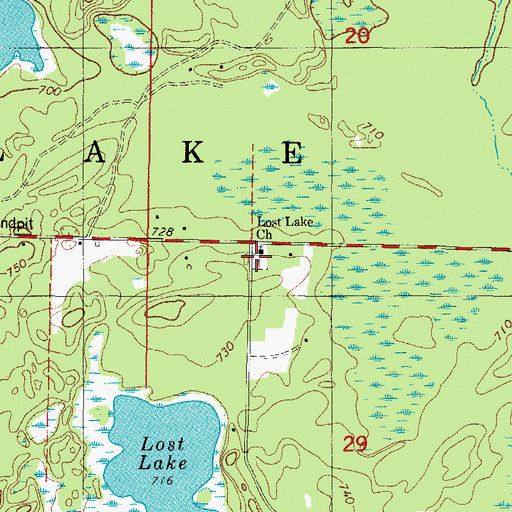 Topographic Map of Lost Lake Cemetery, MI