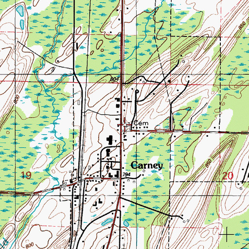 Topographic Map of Carney Village Cemetery, MI