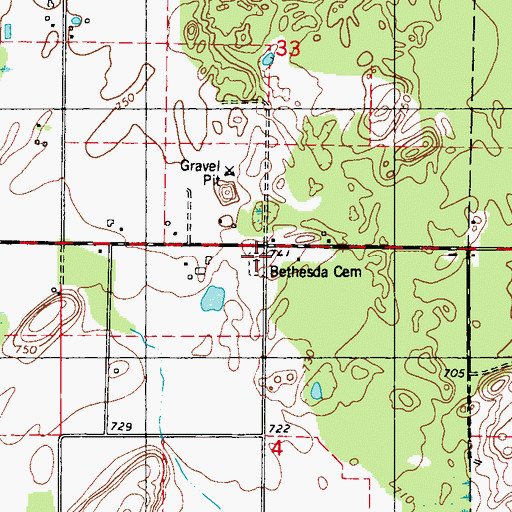 Topographic Map of Bethesda Lutheran Cemetery, MI