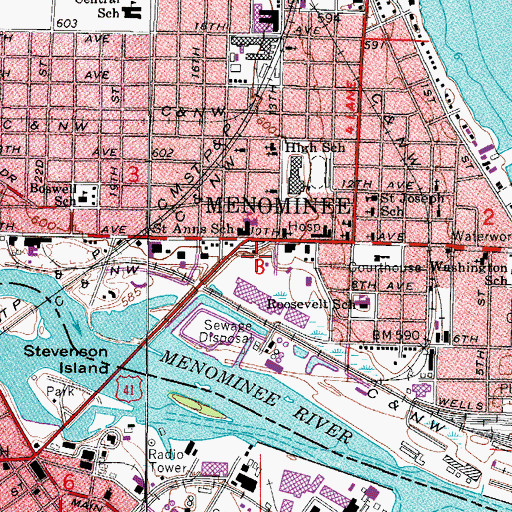 Topographic Map of Menominee Area Historical Marker (historical), MI
