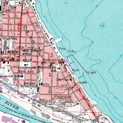 Topographic Map of Menominee Historical Marker, MI