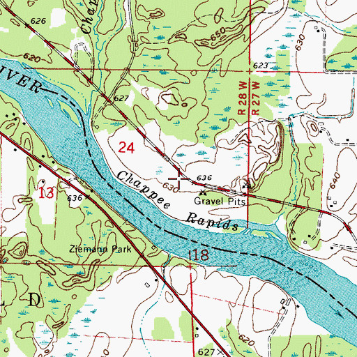Topographic Map of Chappee Rapids Historical Marker, MI