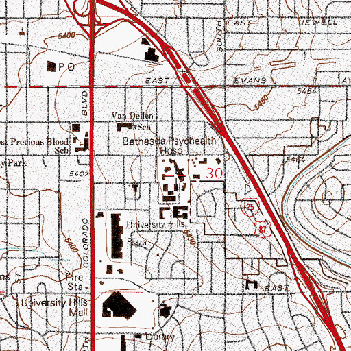 Topographic Map of Denver Academy, CO
