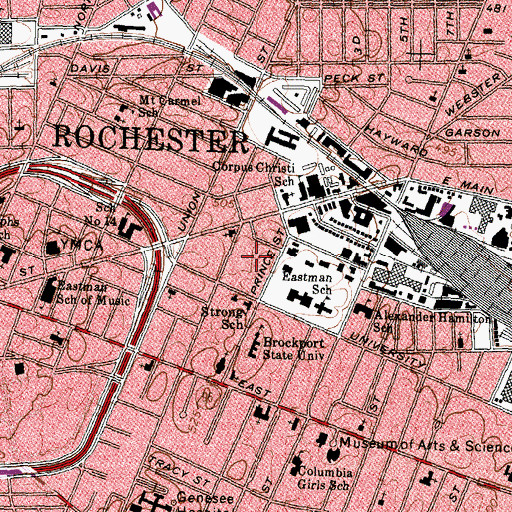 Topographic Map of East High School (historical), NY