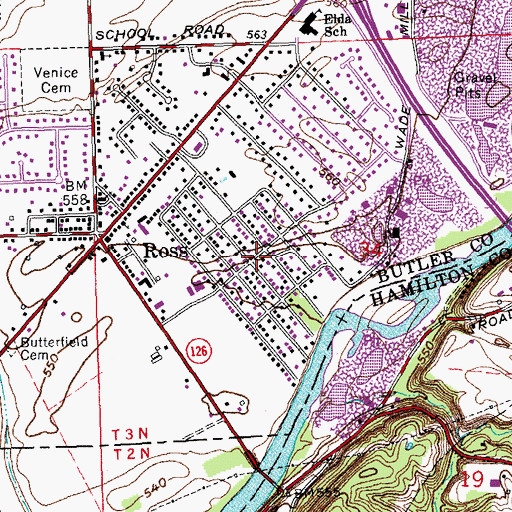 Topographic Map of Birdland, OH