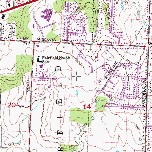 Topographic Map of Brofield Estates, OH