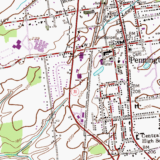 Topographic Map of Pennington Shopping Center, NJ