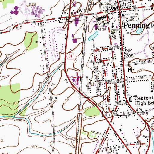 Topographic Map of Pennington Industrial Park, NJ