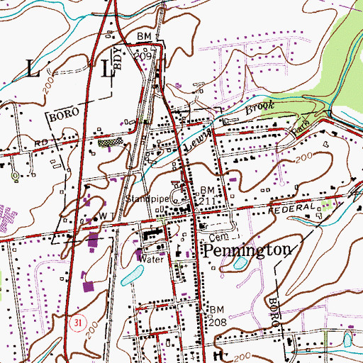 Topographic Map of Pennington Borough Hall, NJ
