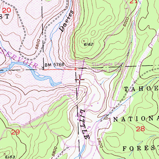 Topographic Map of Stampede Dam, CA