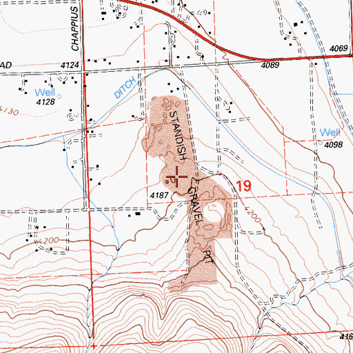 Topographic Map of Standish Gravel Pit, CA