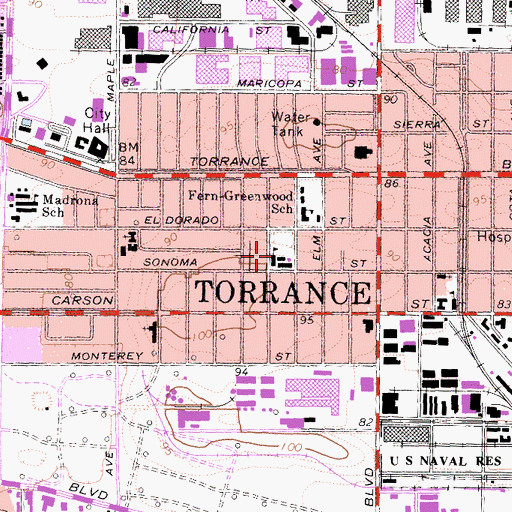 Topographic Map of Greenwood Elementary School (historical), CA