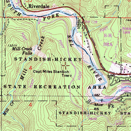 Topographic Map of Standish-Hickey State Recreation Area, CA