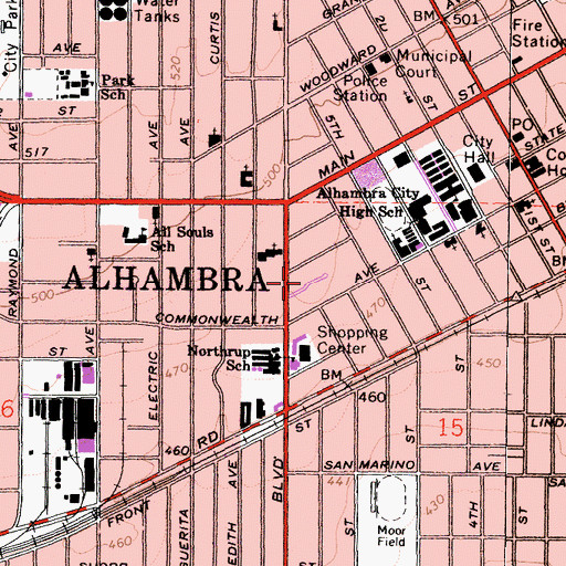 Topographic Map of Atherton Baptist Homes, CA