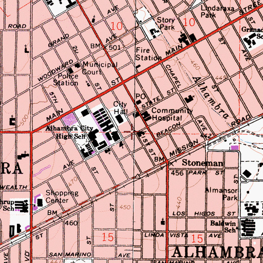Topographic Map of Alhambra True Light Presbyterian Church, CA