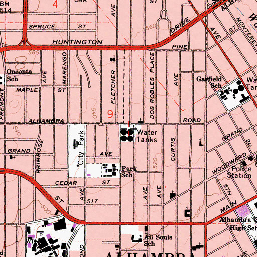 Topographic Map of Burke Park, CA