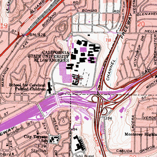 Topographic Map of Jesse Owens Track And Field, CA