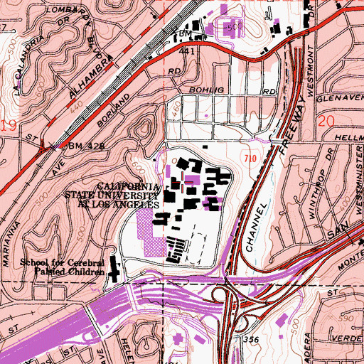 Topographic Map of Los Angeles County High School For The Arts, CA