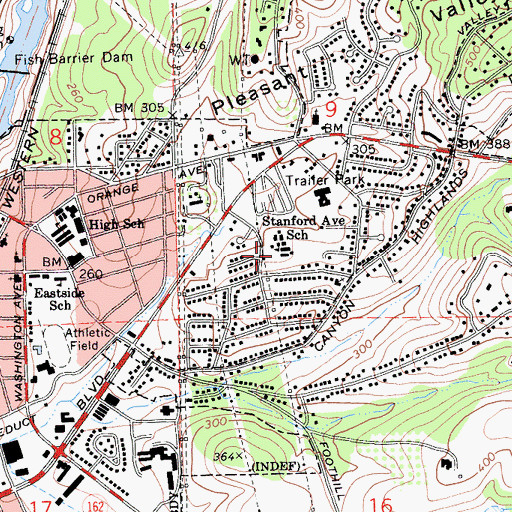 Topographic Map of Stanford Avenue Elementary School, CA