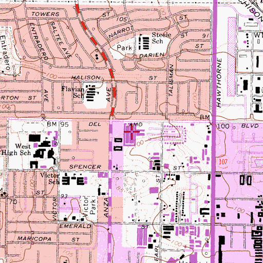 Topographic Map of South Bay Junior Academy, CA