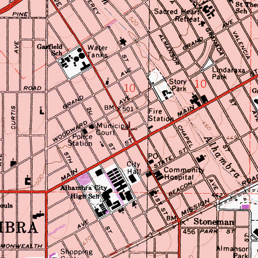 Topographic Map of Alhambra Renaissance Entertainment Center, CA