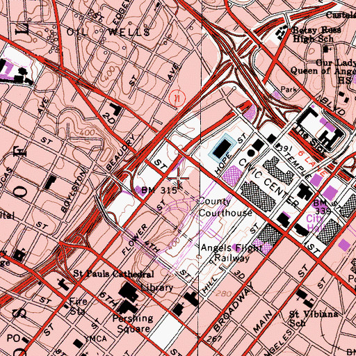 Topographic Map of Bunker Hill Towers, CA