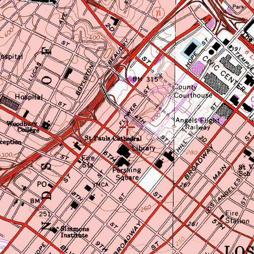 Topographic Map of Stuart M Ketchum Downtown YMCA, CA