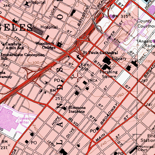 Topographic Map of Macy's Plaza Shopping Center, CA