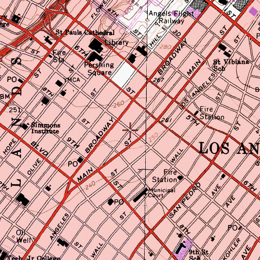 Topographic Map of Spring Street Towers, CA