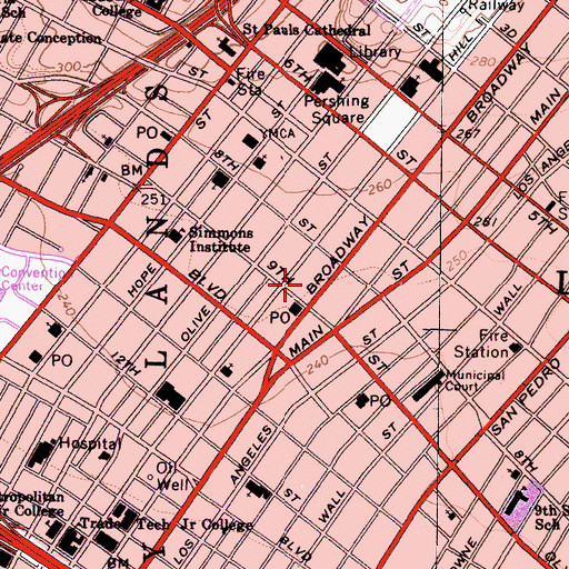 Topographic Map of Eastern Columbia Building, CA