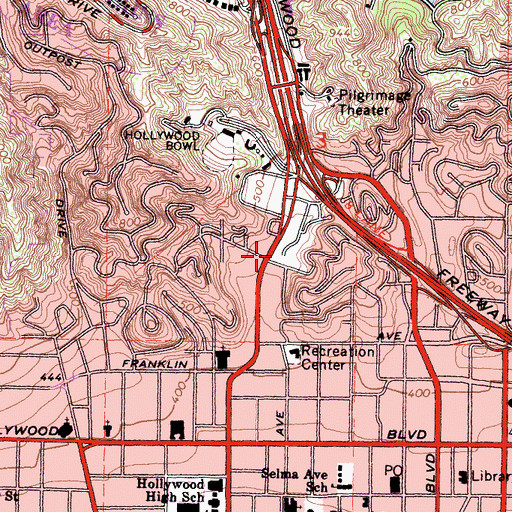 Topographic Map of Hollywood Heritage Museum, CA