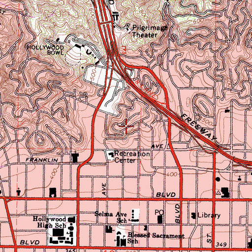 Topographic Map of Whitley Heights, CA