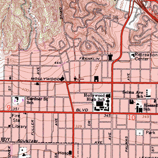 Topographic Map of Hollywood Entertainment Museum, CA