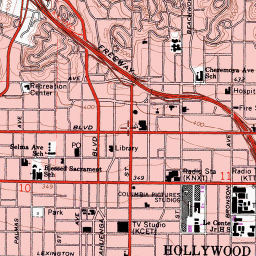 Topographic Map of Pantages Theater, CA
