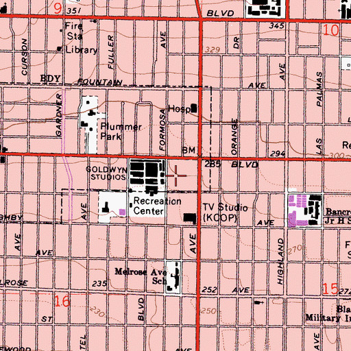 Topographic Map of West Hollywood Gateway Shopping Center, CA