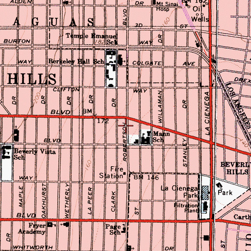 Topographic Map of Wilshire-Robertson Plaza Shopping Center, CA