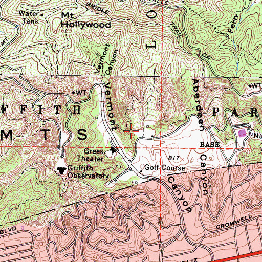 Topographic Map of Griffith-Vermont Canyon Tennis Courts, CA