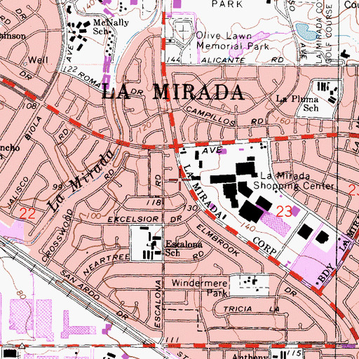 Topographic Map of La Mirada Theatre For The Performing Arts, CA