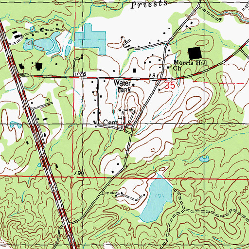 Topographic Map of South Hill Cemetery, MS
