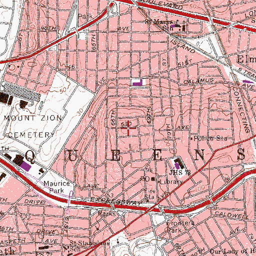 Topographic Map of Maspeth Plateau, NY
