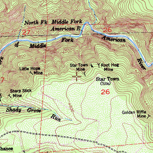 Topographic Map of Star Town Mine, CA