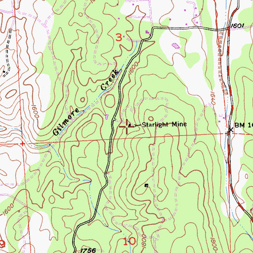 Topographic Map of Starlight Mine, CA