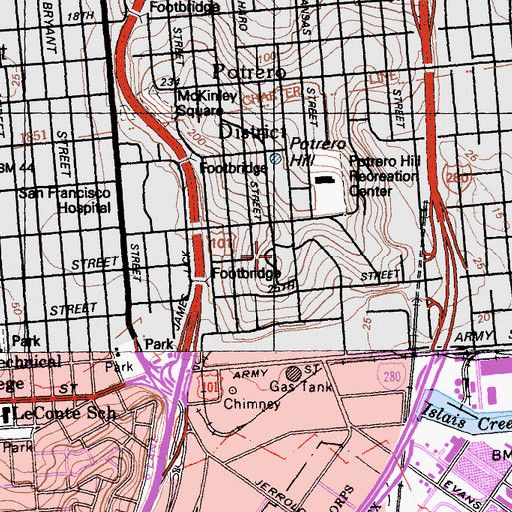 Topographic Map of Starr King Elementary School, CA