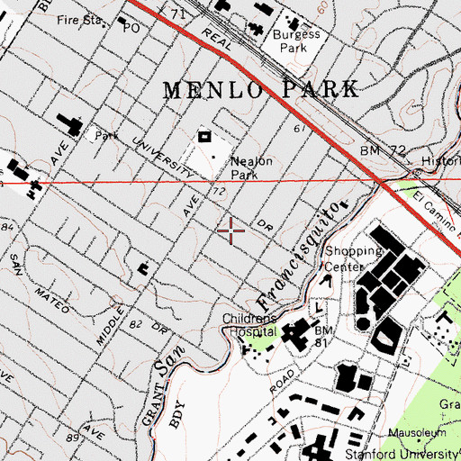 Topographic Map of Stanford Park, CA