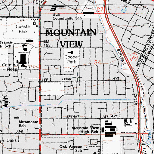 Topographic Map of Waverly Park, CA