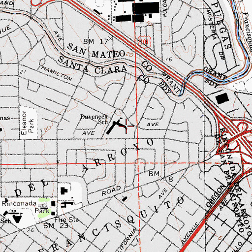 Topographic Map of Duveneck, CA